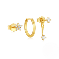 wholesale S925 Sterling Silver Classic Irregular Hoop Earrings With Zircon, Women's Daily Wear Set-3-piece set - Gold#4&gt;925 silver