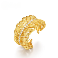 wholesale S925 Sterling Silver Light Luxury Italian Wire Drawing Craft Leaf Design Diamond-Inlaid Vintage Palace Style Ring Wholesale-10K gold + swimming paint Adjustable opening