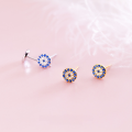 wholesale S925 Silver Nalan Evil Eye Earrings Women's Cute Full-Diamond Round Turkish Blue Eye Earrings E9258-0-2