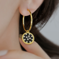 wholesale 925 Sterling Silver Summer Women's Fashion Mature Large Hoop Commuter Earrings Retro Versatile Checkerboard Pattern Earrings High-end Earrings-14K gold 925 silver