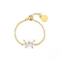 wholesale S925 Sterling Silver Adjustable Star-shaped Butterfly Chain Ring With Crystal Accents-Gold#1 Adjustable opening