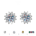 wholesale Metal material first, cross-border new one-carat sunflower moissanite stud earrings, niche fashion trend versatile inlaid earrings wholesale-0-0