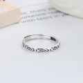 wholesale S925 Sterling Silver Retro Vintage Auspicious "Year After Year of Abundance" Fish Couple Rings with Bamboo Leaf Design on Inner Band and Adjustable Open Ring-0-2
