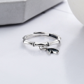 wholesale S925 Sterling Silver Pastoral Style Small Fresh Resin Leaf Bamboo Joint Adjustable Ring, Forest Series Versatile Open-End Ring-0-1