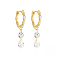 wholesale 925 Sterling Silver New Ins Creative Moon Star Earrings With Marquise Teardrop Zircons And Hoop Clasps-Gold#1 925 Silver