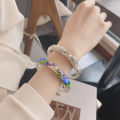 wholesale Sterling Silver S990 Yun Chao Xuan Retro Antique Craft Heavy Handmade Drip Glaze Colored Enamel Lotus Koi Adjustable Bangle for Women-0-3