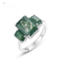 wholesale S925 silver exaggerated natural green moss stone index finger ring with aqua agate for women, foreign trade supply wholesale-0-0