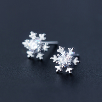 wholesale S925 Sterling Silver Christmas Earrings for Women, Sweet Small Snowflake with Inlaid Diamonds, Fresh Ear Accessories E0735-1-s925 silver blue diamond 925 silver