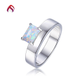 wholesale S925 silver minimalist Japanese-style octagonal synthetic opal ring, luxurious opal jewelry-0-0
