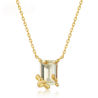 wholesale 925 Sterling Silver Minimalist Japanese Style Natural Lemon Quartz Geometric Stepped Square Pendant Necklace Korean Version Wholesale Customization-Natural lemon quartz &gt; 925 silver