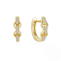 wholesale 925 Sterling Silver With Zircon Accent Chain Style Hoop Earrings, European And American Design-Gold #2