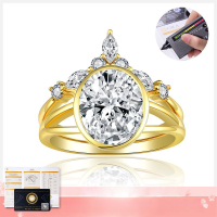 wholesale S925 Silver Plated 18K Gold 8*10mm Oval Cut Moissanite Ins-Style Engagement Ring for Women, Stackable Nesting Ring Set-Ring US Size 8