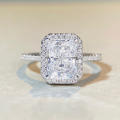 wholesale S925 Sterling Silver Women's Radiant Cut RingCross-Border Bestseller Princess Square Silver Plated Ring Diamond Engagement Ring-0-0