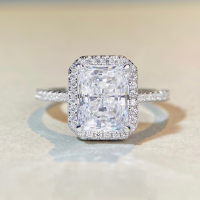 wholesale S925 Sterling Silver Women's Radiant Cut RingCross-Border Bestseller Princess Square Silver Plated Ring Diamond Engagement Ring-Pink Diamond-CBJZ186 No. 6