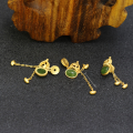 wholesale S925 Gold-Plated Silver Natural Hetian Jasper Bowknot Gourd Peace Lock Pendant Small Drop Charm Bail Chain-0-3