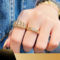 wholesale 18K Gold, Lab-Grown Diamond Ring for Women, Thick Gold, Heavy Workmanship, Fashionable, Retro, Versatile, Elegant Bead Row Ring-18K Rose Gold 8-15