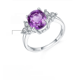 wholesale S925 Silver Light Luxury High-End Natural Gemstone Ring, Fashionably Elegant Set with Amethyst-0-0