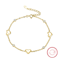 wholesale S925 Sterling Silver Cloud Link Bracelet with Heart Decoration and Round Zircon Inlay, Cross-Border Bestseller for Wholesale-Platinum, bracelet: 17+3cm Approx. 3.2g