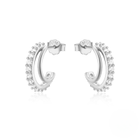 wholesale 925 Sterling Silver C-shaped Wave Single Row Zircon Accent Earrings, Cross-border Hot Seller, Classic Versatile Irregular Hoops-Platinum #1 925 Silver