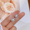 wholesale S925 Sterling Silver Elegant and Luxurious Natural Strong Light Freshwater 6A Flat Round Pearl Stud Earrings with a Sophisticated and High-End Feel-0-4