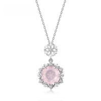 wholesale S925 Sterling Silver European and American New Light Luxury Popular Sunflower Pink Crystal Pendant Choker Necklace Snowflake Necklace Wholesale from Manufacturers-Thick silver platinum (pendant does not include chain)  925 silver