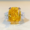 wholesale S925 Sterling Silver One Hundred Million Happy Diamond Ring 12X16 Yellow Diamond Ring Ice Flower Cut High Carbon Diamond-0-0