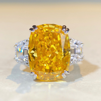 wholesale S925 Sterling Silver One Hundred Million Happy Diamond Ring 12X16 Yellow Diamond Ring Ice Flower Cut High Carbon Diamond-Imported powder-CBJZ367 No. 6