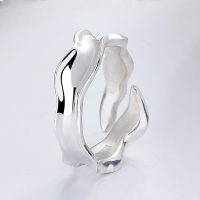 wholesale S925 Sterling Silver Korean Version Ins Minimalist Style Geometric Irregular Wave Texture Versatile Open Ring-YJ1147/matt 3.6g opening adjustable
