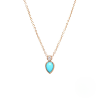 wholesale S925 Sterling Silver Turquoise Teardrop Pendant With Zircon Accent Necklace,-Gold-Style 1 925 Silver