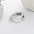 wholesale S925 Sterling Silver Irregular Double-layer Wave Open Ring for Fashion Commuting Minimalist Style Elegant Index Finger-0-1