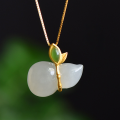 wholesale [925 Silver Gold-Plated] Certified Natural Hetian Jade Gourd Necklace for Women to Match Cheongsam, Vintage Accessory with Inlaid Jade Pendant-0-8