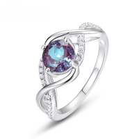 wholesale 925 Sterling Silver Cross-Border Wish Wave-Shaped Cultivated Alexandrite Ring, Minimalist Niche Index Finger Ring with a Premium Feel-Alexandrite>US7#