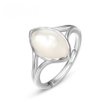 wholesale 925 Silver Electroplated White Gold Minimalist Geometric White Shell Ring for Women Wholesale, Japanese Retro Style-0-0