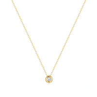 wholesale S925 Sterling Silver Women's Classic Single Round Zircon Pendant Collarbone Necklace, Minimalist Design-Gold 925 silver