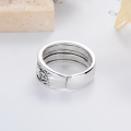 wholesale S990 Silver Retro Aged Exquisite Craftsmanship Eight-Character Mantra Ring Creative Ancient Style Hot-Selling Adjustable Open Ring-0-3