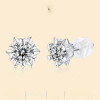 wholesale 925 Sterling Silver Moissanite Snowflake Earrings Simple Stud Earrings Source Live Streaming Hot Sale Silver Earrings In-Stock Set-50 points*2