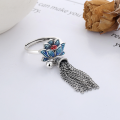 wholesale S925 Sterling Silver Vintage Enamel Blue Lotus Tassel Bell Ethnic Bohemian Adjustable Ring-0-1