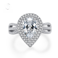 wholesale S925 Sterling Silver New Simulated High Carbon Diamond Luxury Halo Pear 7*10mm Teardrop Ring-0-0