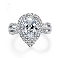 wholesale S925 Sterling Silver New Simulated High Carbon Diamond Luxury Halo Pear 7*10mm Teardrop Ring-White No. 6