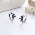 wholesale S925 Sterling Silver Korean-style Creative Fresh and Elegant Pastoral Style Resin Enamel Small Floral Blue and White Color-Blocked Earrings-0-1
