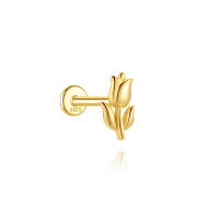 wholesale S925 Sterling Silver Personality Flower Woodpecker Flat Head Threaded Cartilage Earring With Zircon Inlay-Single gold #2