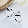 wholesale S925 Sterling Silver Light Luxury Style Magic Mirror Zircon Rectangular Exaggerated Asymmetrical Open-End Ring for Women-0-0
