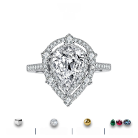 wholesale S925 Sterling Silver Cross-Border 2-Carat Pear-Shaped Drop Moissanite Ring Women's Silver Jewelry High-End Fashion Accessories Wholesale-Red>US 9