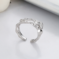 wholesale S925 Sterling Silver Irregular Concave-Convex Design Metal Lava Open Ring, Personalized Fashion Light Luxury Style-D149/approx. 3.1g Opening adjustable