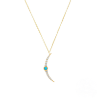 wholesale S925 Sterling Silver Turquoise Moon Fan Pendant Collarbone Choker Necklace-Gold#2 925 Silver