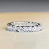 wholesale S925 Sterling Silver Moissanite Ring Full Eternity Band Women's Fine Craftsmanship Bull Head Four Prong Ring Wholesale-CBJZ022-High Carbon Diamond>No. 6