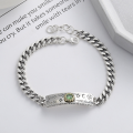 wholesale S925 sterling silver retro trendy creative graffiti green zircon inlaid bracelet,punk style fashion jewelry for women-0-0