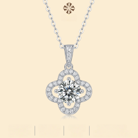 wholesale S925 Sterling Silver Pendant New Style Moissanite Lucky Encounter Necklace Cross-Border Hot Selling Light Luxury Collarbone Chain Factory Wholesale-1 carat moissanite necklace