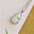 wholesale 925 silver Chinese palace cheongsam Hanfu necklace with Hetian white jade Fu character inlaid gourd pendant-0-6