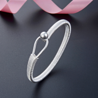 wholesale S990 Sterling Silver Fashion Trend Korean and Japanese Style Creative Minimalist Spring Coil Open Bangle for Distribution-Bracelet S990 Pure Silver